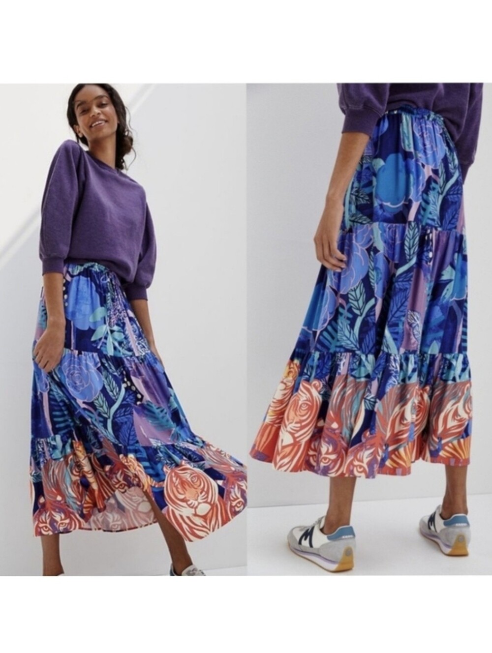 Anthropologie The Art of Cecilia Pettersson Bea Tiered Maxi Tiger Print Skirt